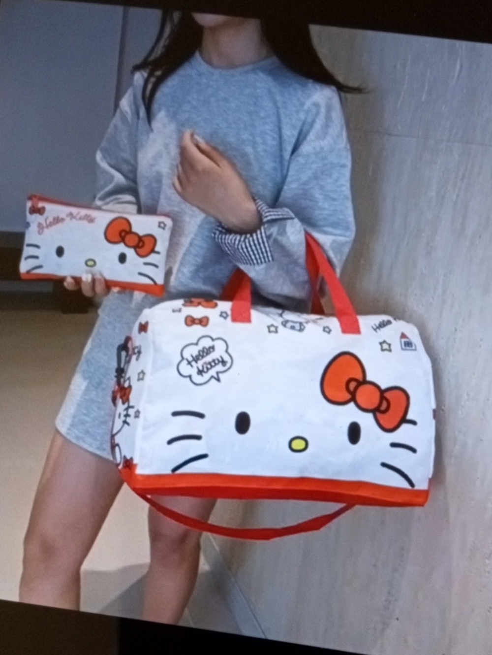 Hello Kitty White and Red Travel Duffel with Matching Wallet